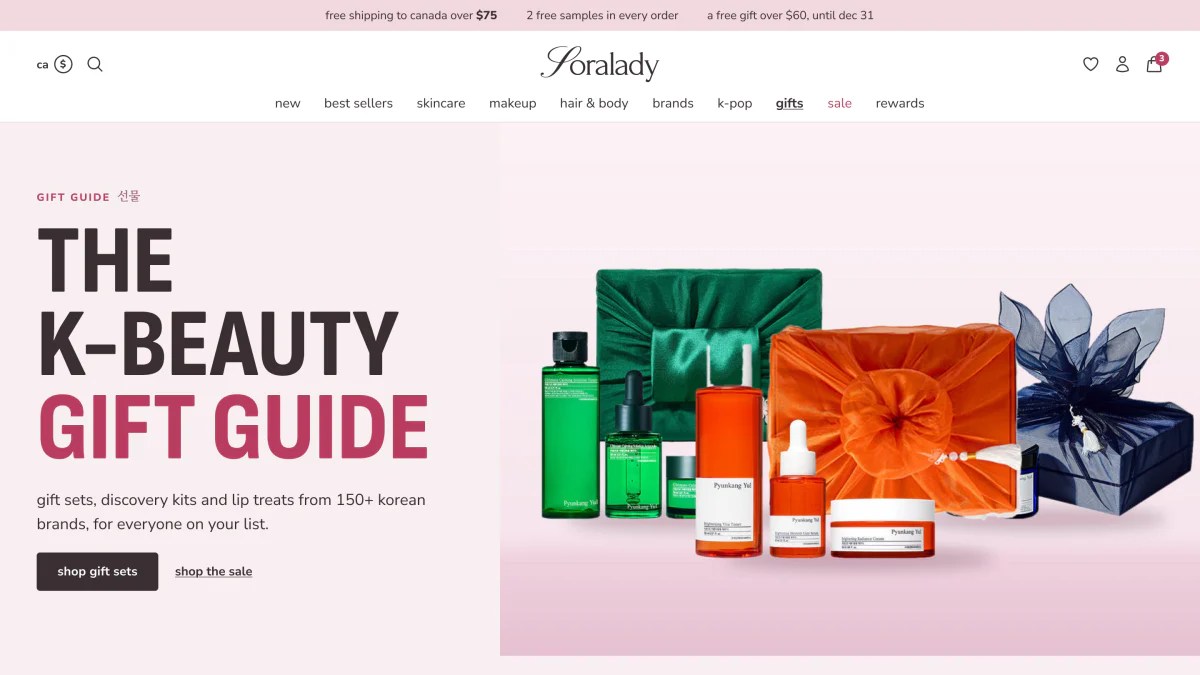 Soralady K-beauty gift guide page built by Binevi Corporation