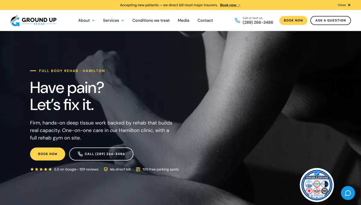 Ground Up Chiropractic homepage redesign by Binevi Corporation